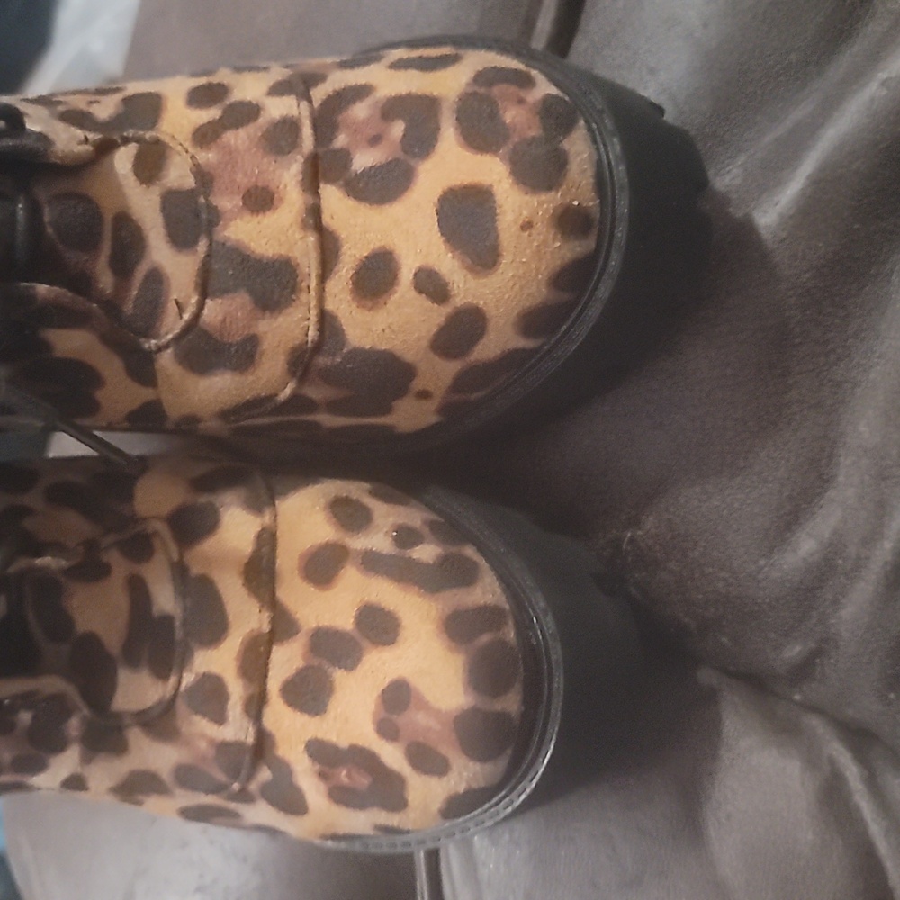 Yoki elan-02 leopard print suede chunky platform lace up combat ankle boots 8 - Picture 7 of 10